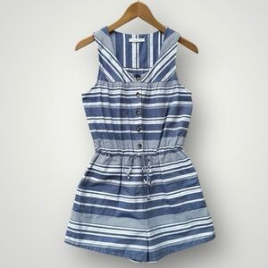 Copper Key Blue and White Striped Sleeveless Romper